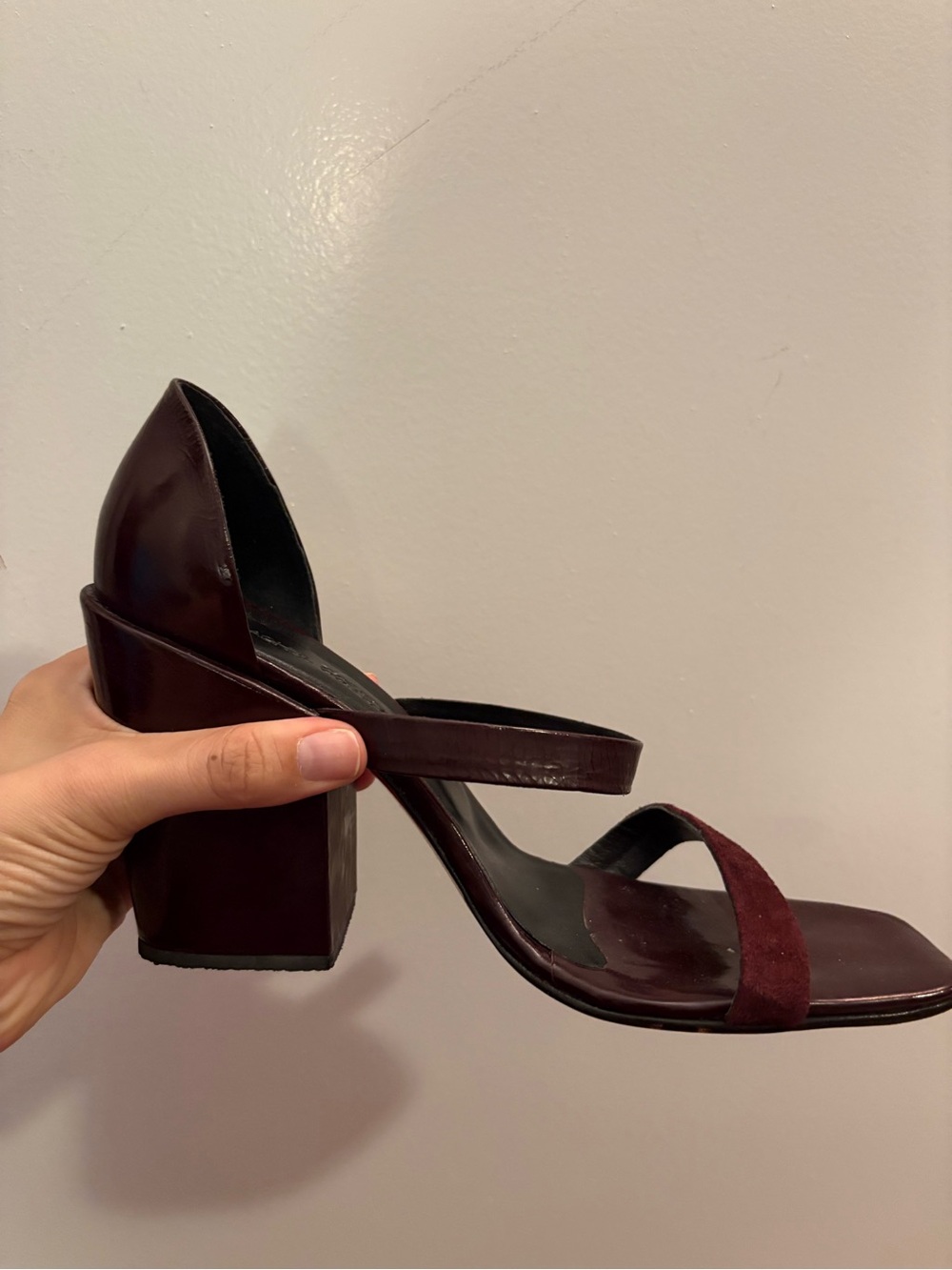 Rachel Comey Two-Strap Block Heel Sandal in Burgundy